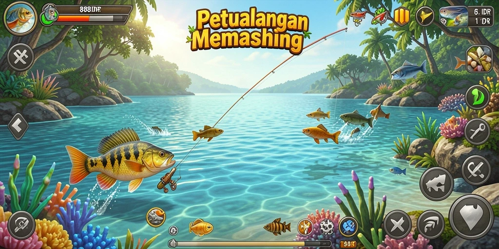 Screenshot gameplay 888IDR menampilkan pengalaman memancing yang mendebarkan.