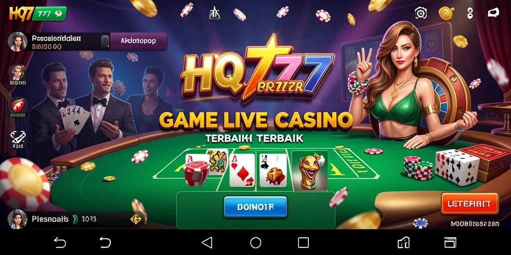 Screenshot gameplay HQ777 menampilkan dealer langsung yang interaktif dan suasana kasino yang seru.
