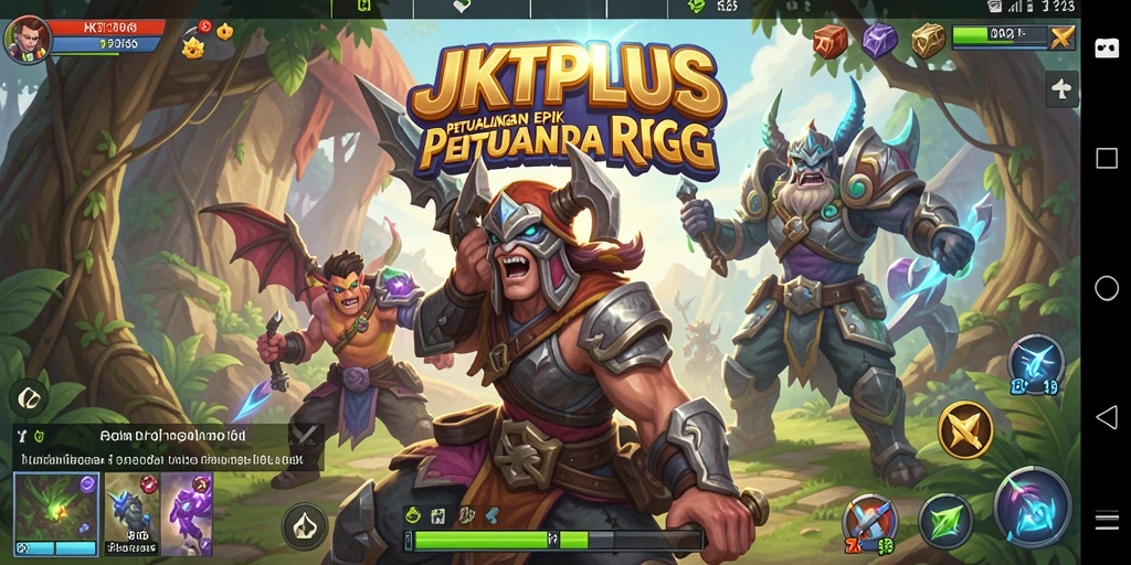 Screenshot gameplay JKTPLUS menampilkan pertarungan epik di dunia fantasi.