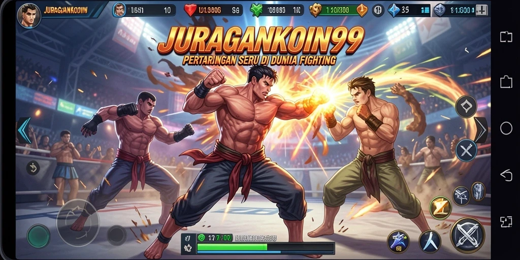 Screenshot gameplay <strong>JURAGANKOIN99</strong> menunjukkan aksi pertarungan yang intens.
