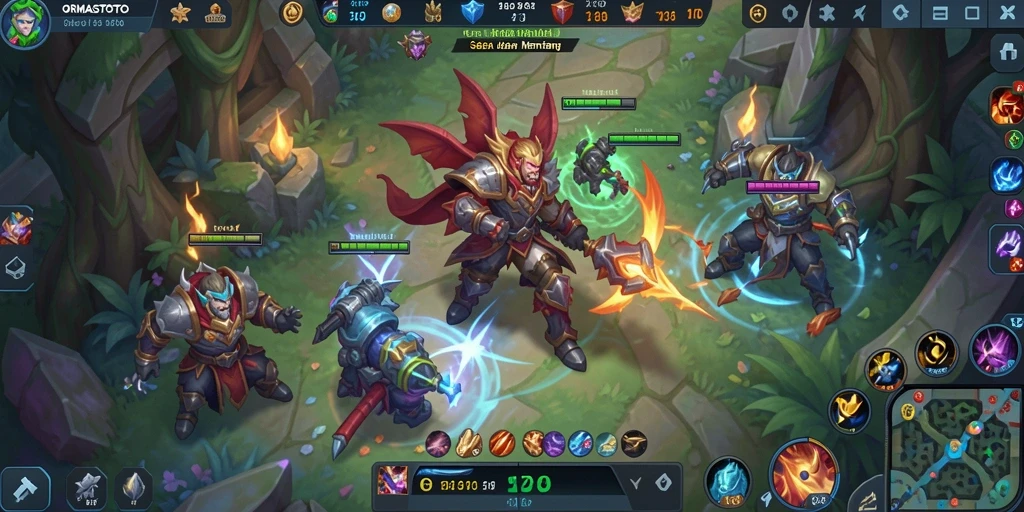 Screenshot gameplay ORMASTOTO menampilkan aksi seru di medan pertempuran MOBA.