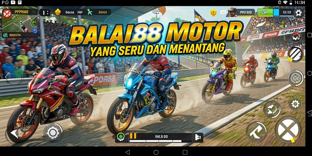 Tampilan gameplay seru PPV88 dengan aksi balapan motor yang mendebarkan.