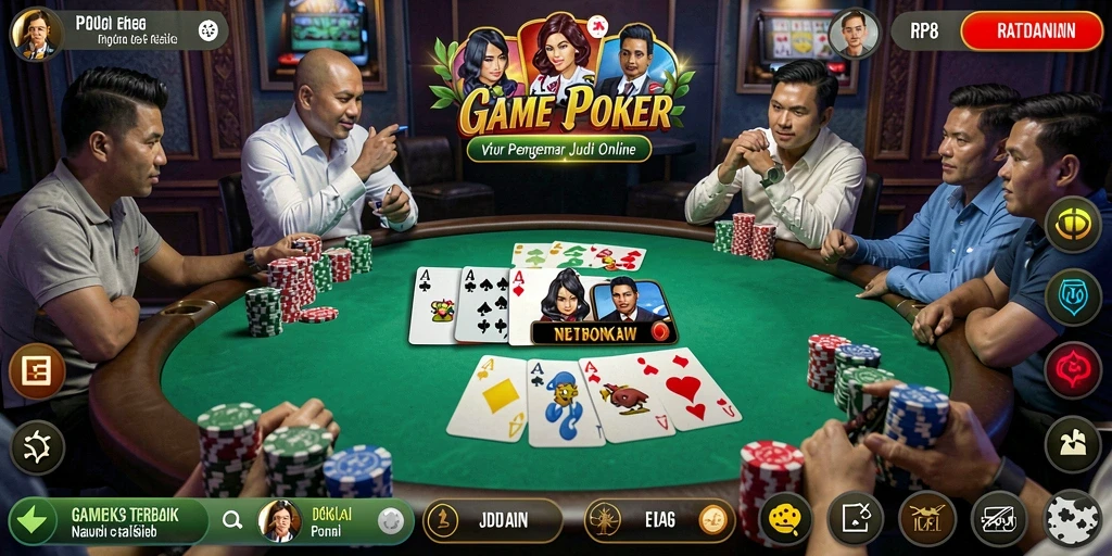 Tampilan gameplay seru dalam aplikasi Poker RP8.
