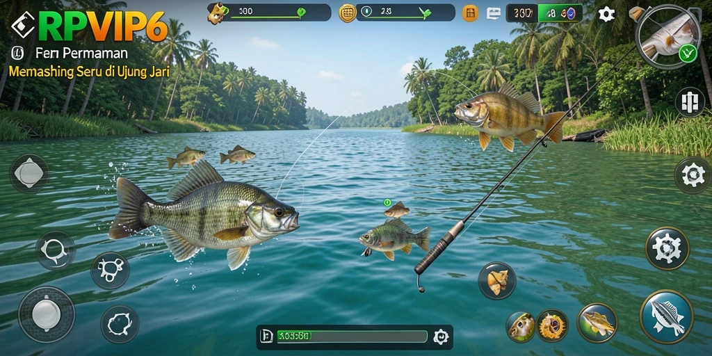 Gameplay RPVIP6 menampilkan pengalaman memancing yang memukau dan interaktif.