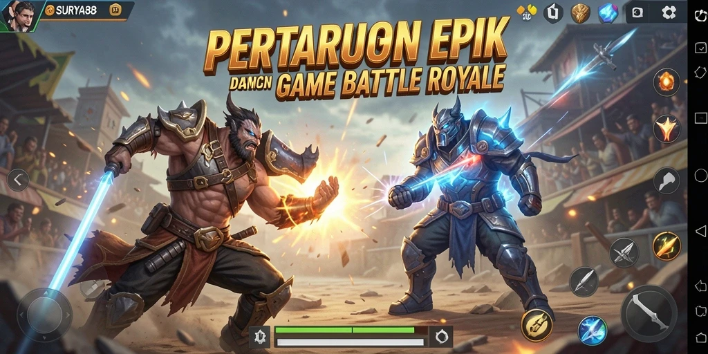Tampilan gameplay menegangkan dalam SURYA88 saat pertempuran Battle Royale.